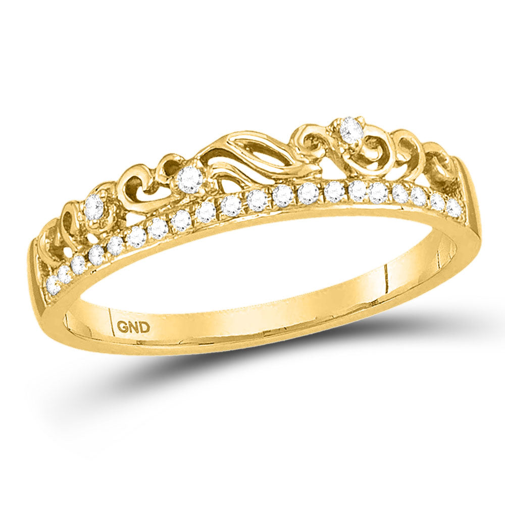 10kt Yellow Gold Womens Round Diamond Stackable Band Ring 1/12 Cttw