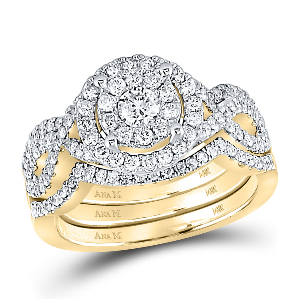 14kt Yellow Gold Round Diamond 3-Piece Bridal Wedding Ring Set 1 Cttw