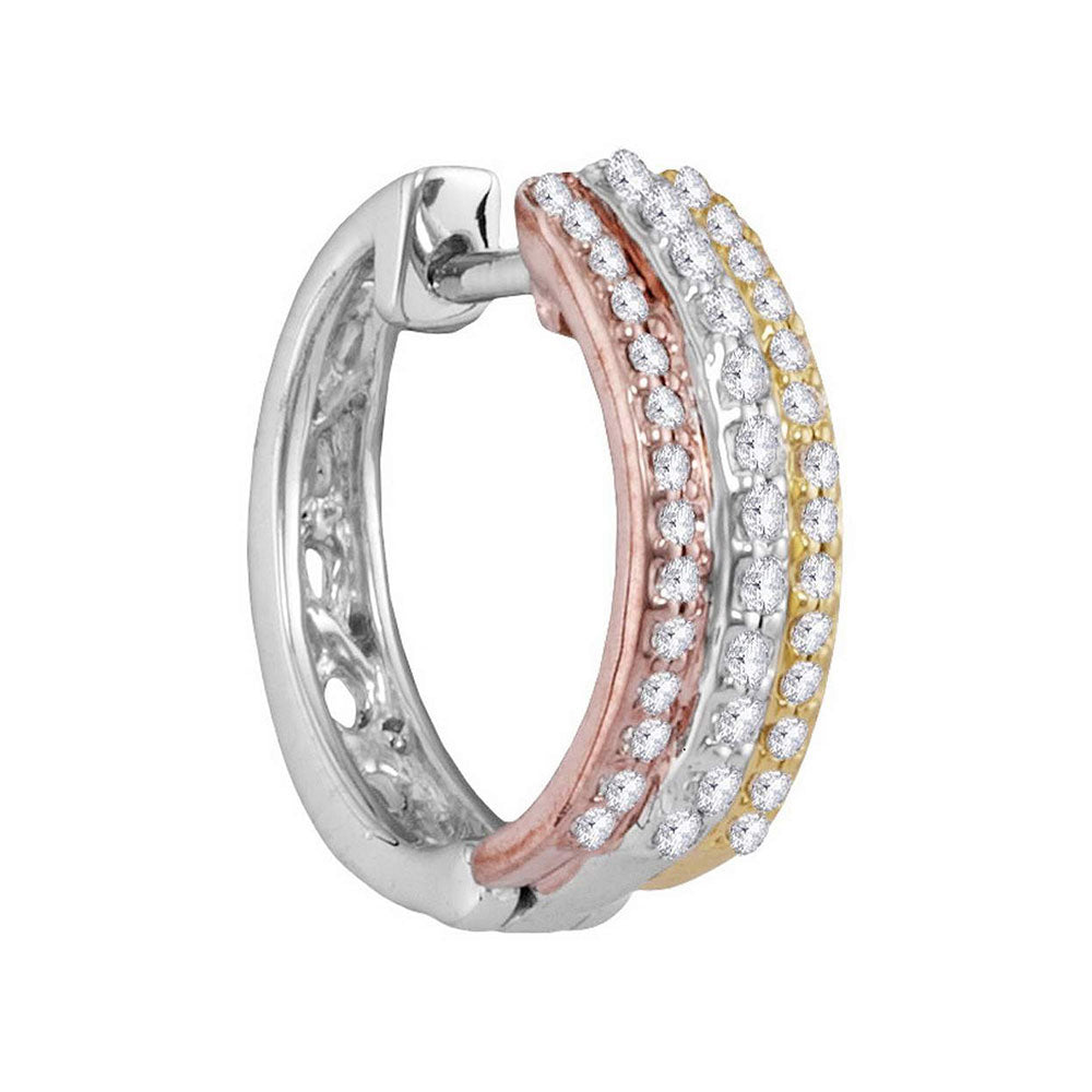 10kt Tri-Tone Gold Womens Round Diamond Hoop Earrings 1/4 Cttw