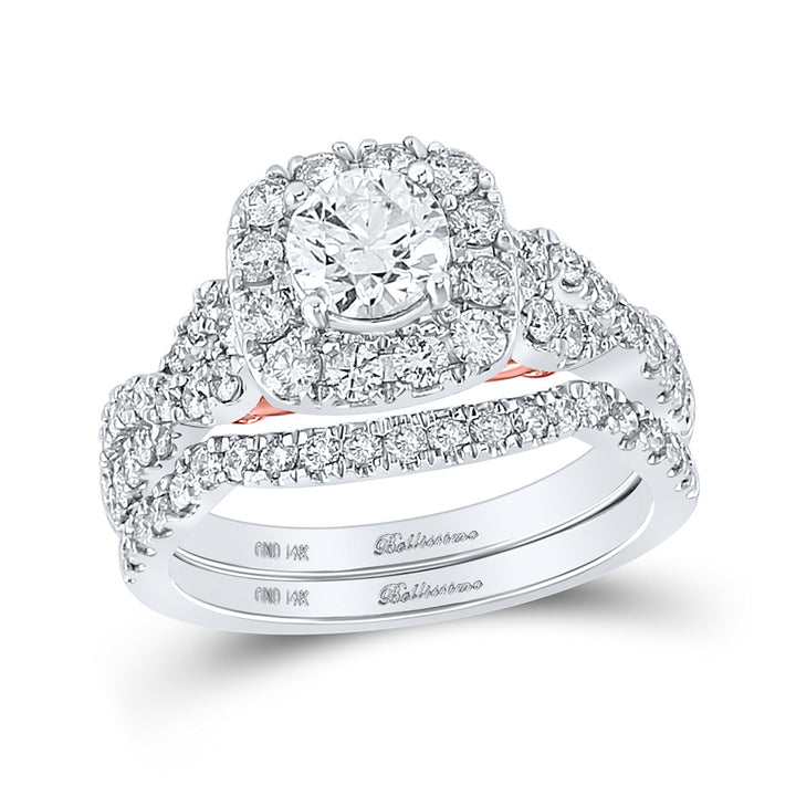 14kt Two-tone Gold Round Diamond Halo Bridal Wedding Ring Band Set 1-3/4 Cttw