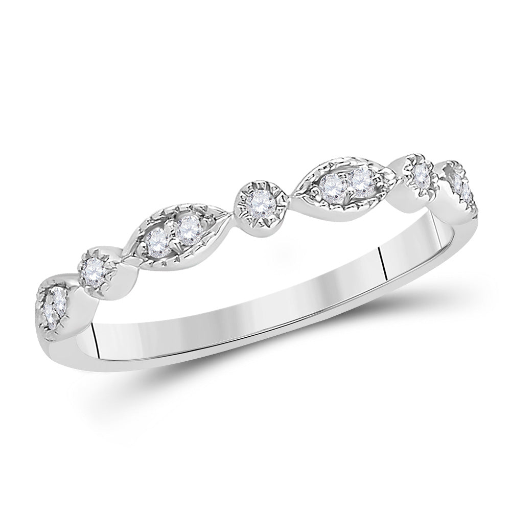 14kt White Gold Womens Round Diamond Classic Stackable Band Ring 1/10 Cttw