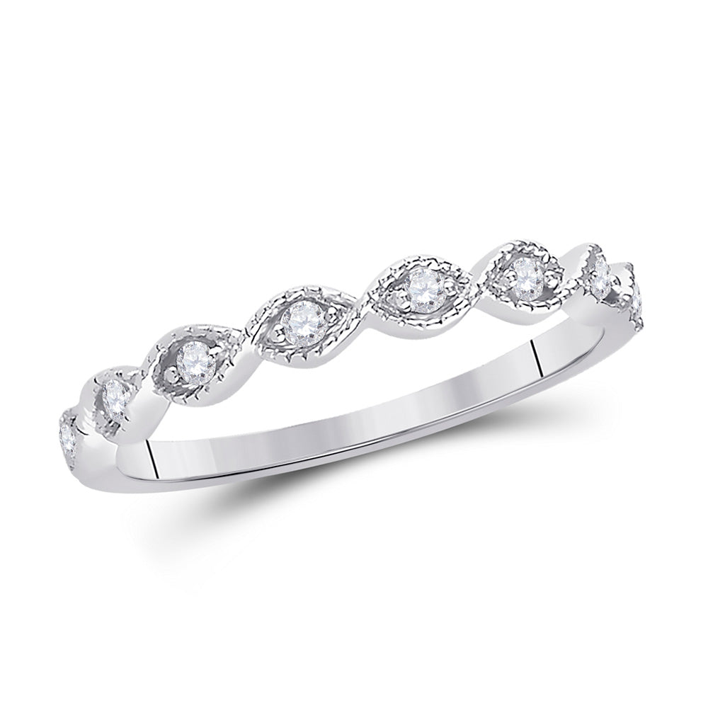 14kt White Gold Womens Round Diamond Twist Stackable Band Ring 1/10 Cttw