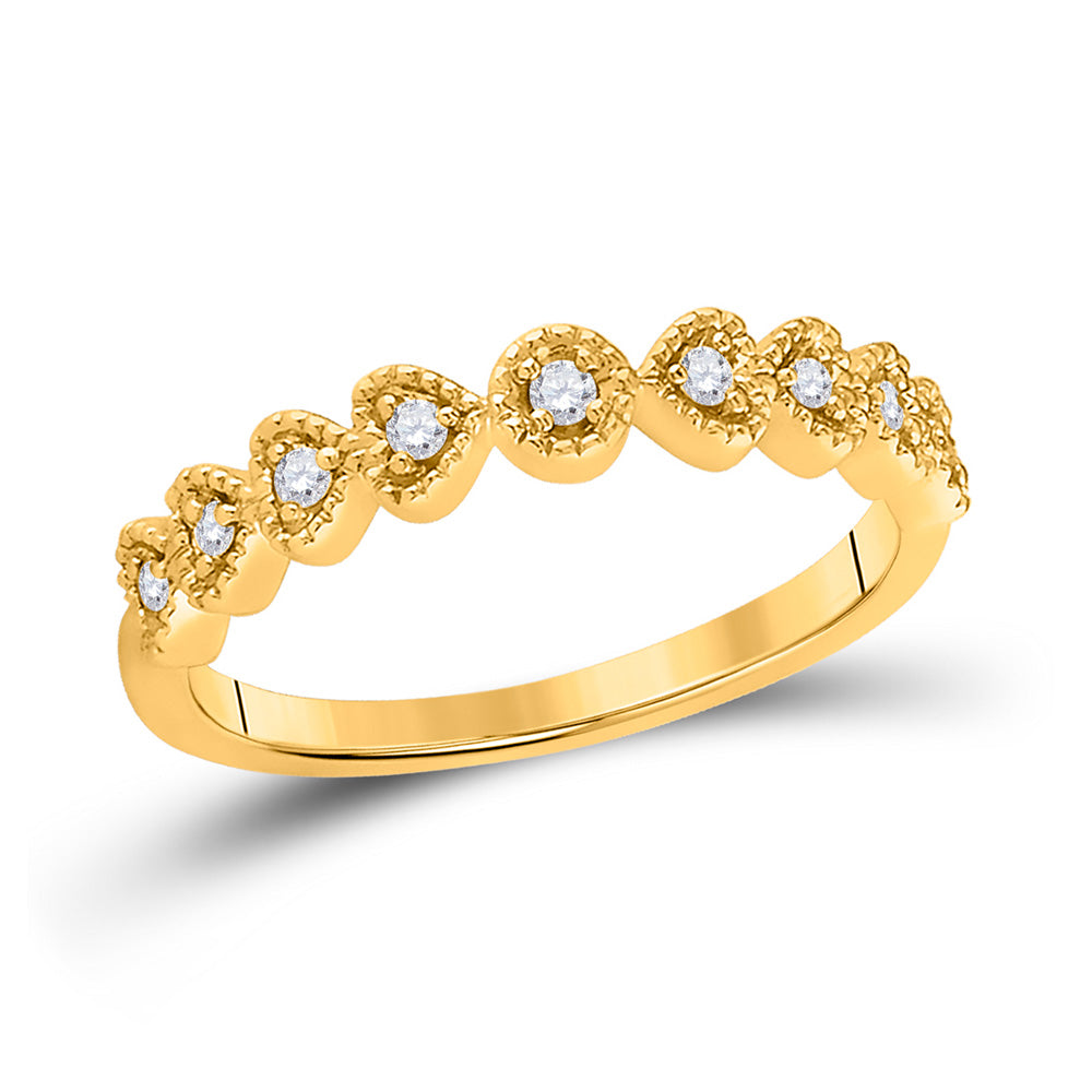 14kt Yellow Gold Womens Round Diamond Heart Stackable Band Ring 1/10 Cttw