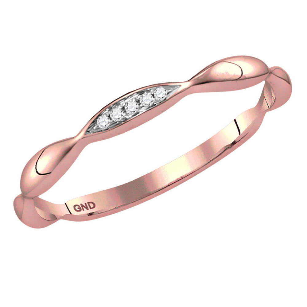 14kt Rose Gold Womens Round Diamond Contoured Stackable Band Ring .02 Cttw