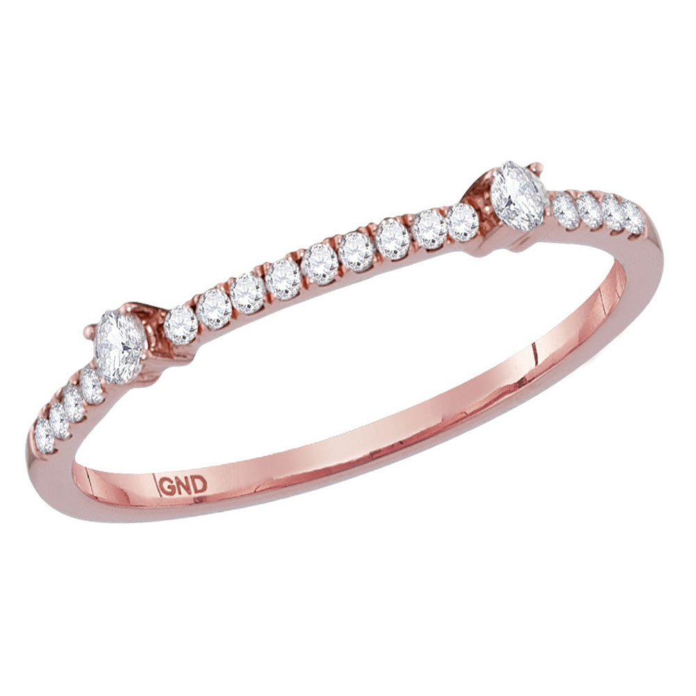 14kt Rose Gold Womens Round Diamond Stackable Band Ring 1/6 Cttw