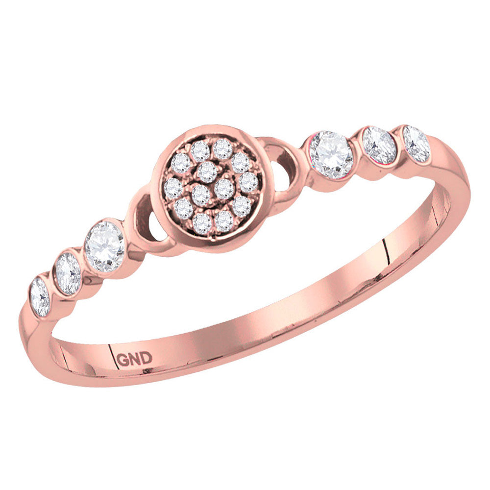 14kt Rose Gold Womens Round Diamond Cluster Stackable Band Ring 1/6 Cttw