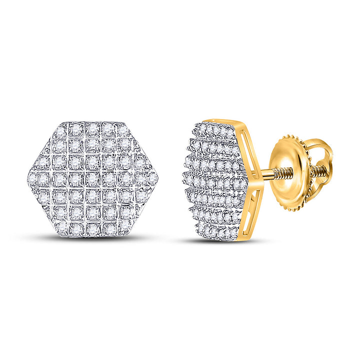 10kt Yellow Gold Mens Round Diamond Hexagon Earrings 1/5 Cttw