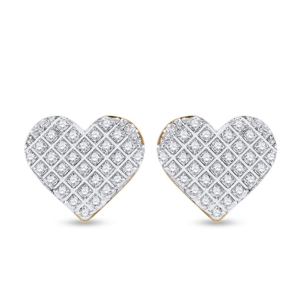 10kt Yellow Gold Womens Round Diamond Heart Earrings 1/5 Cttw