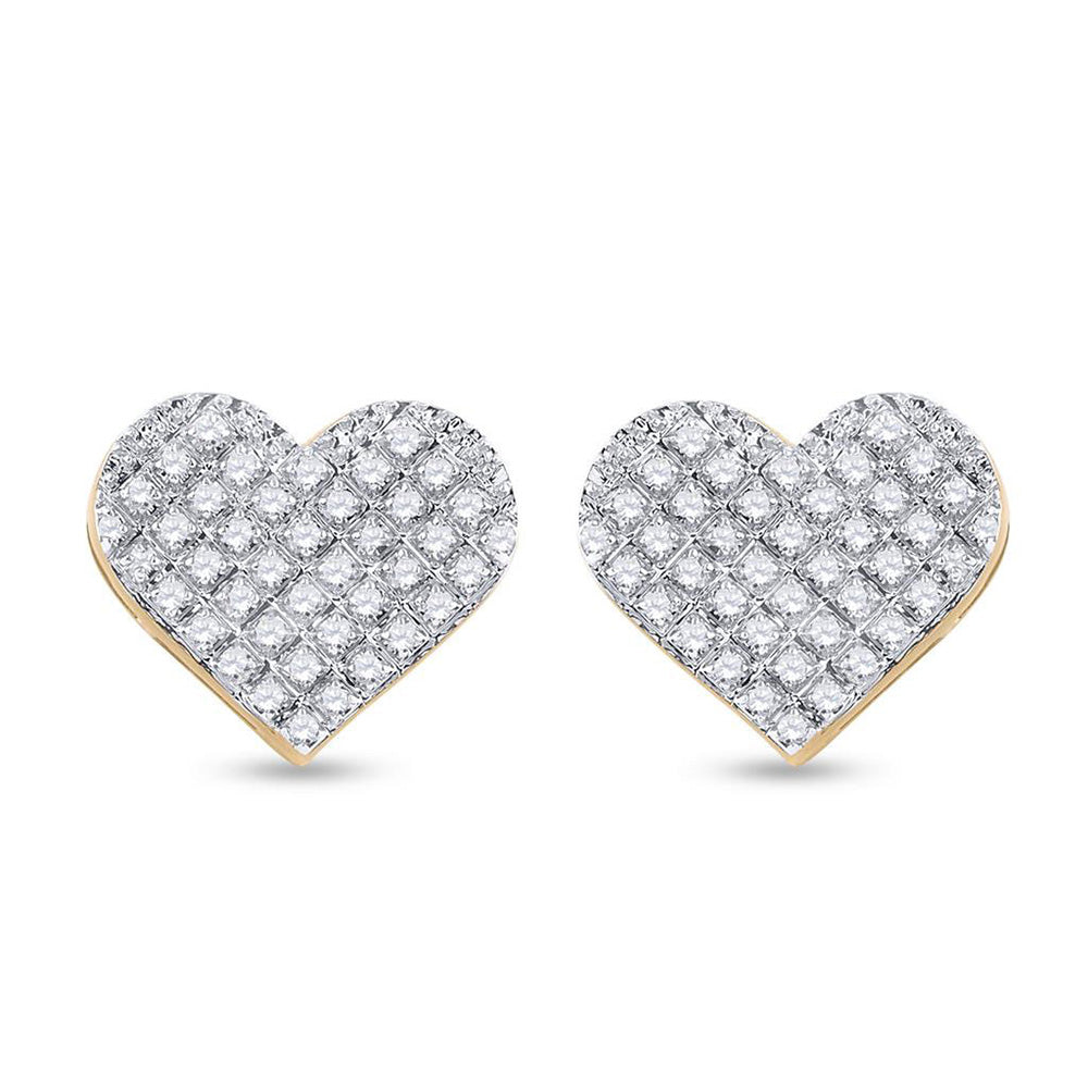 10kt Yellow Gold Womens Round Diamond Heart Earrings 1/4 Cttw