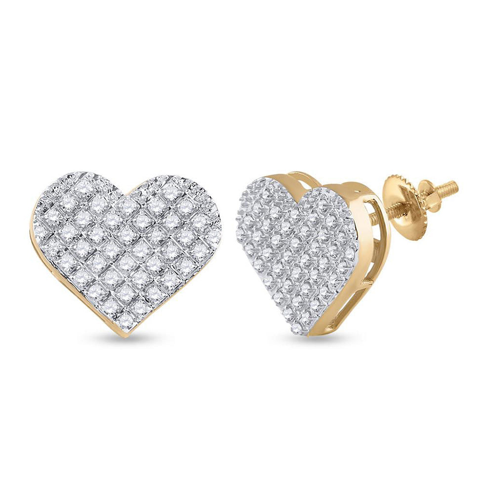 10kt Yellow Gold Womens Round Diamond Heart Earrings 1/4 Cttw