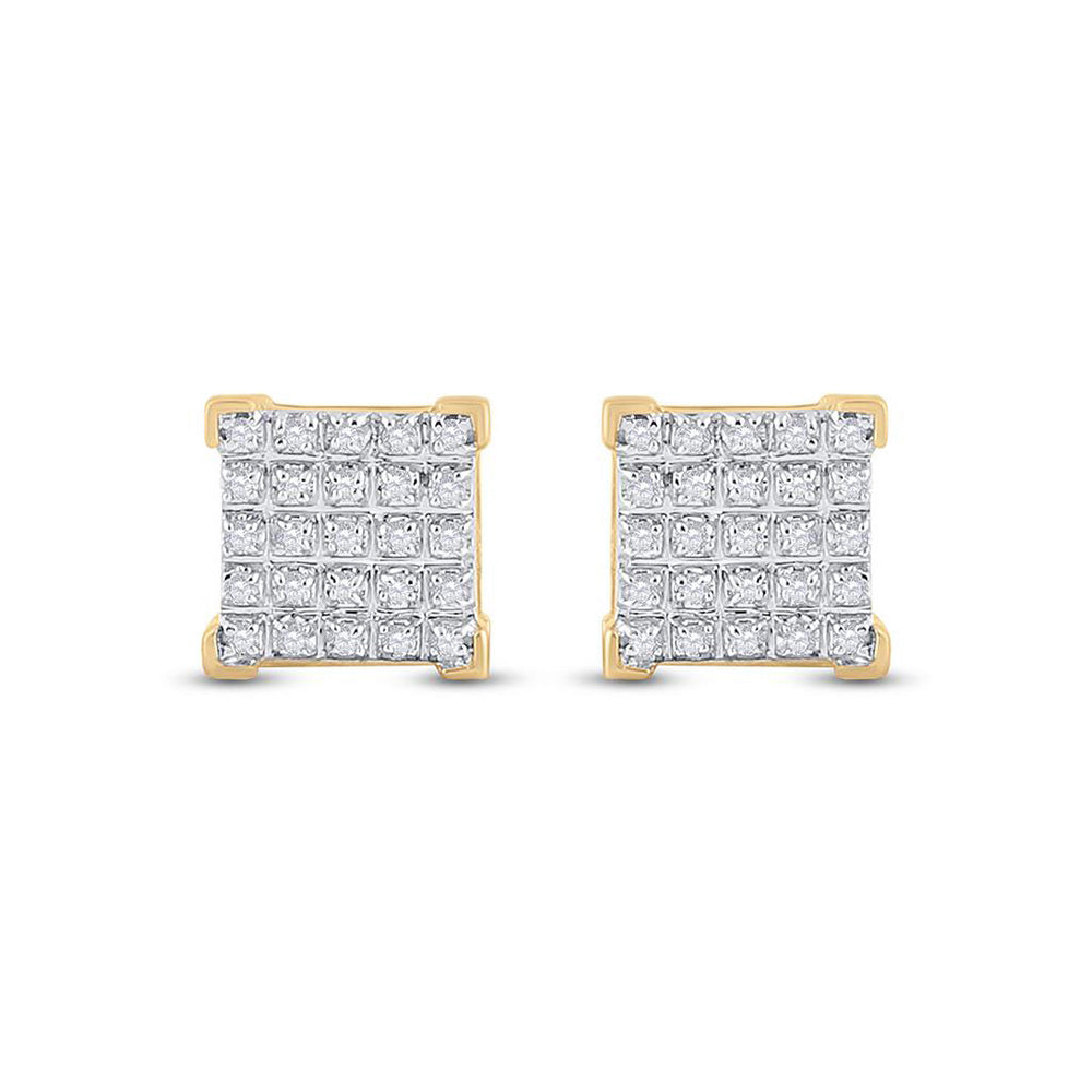 10kt Yellow Gold Mens Round Diamond Square Earrings 1/6 Cttw