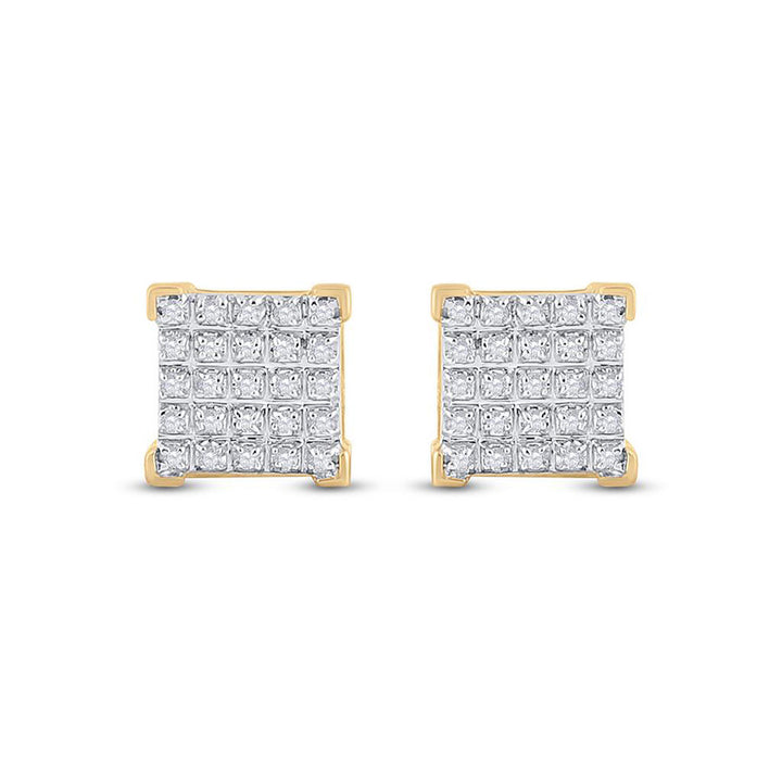 10kt Yellow Gold Mens Round Diamond Square Earrings 1/6 Cttw