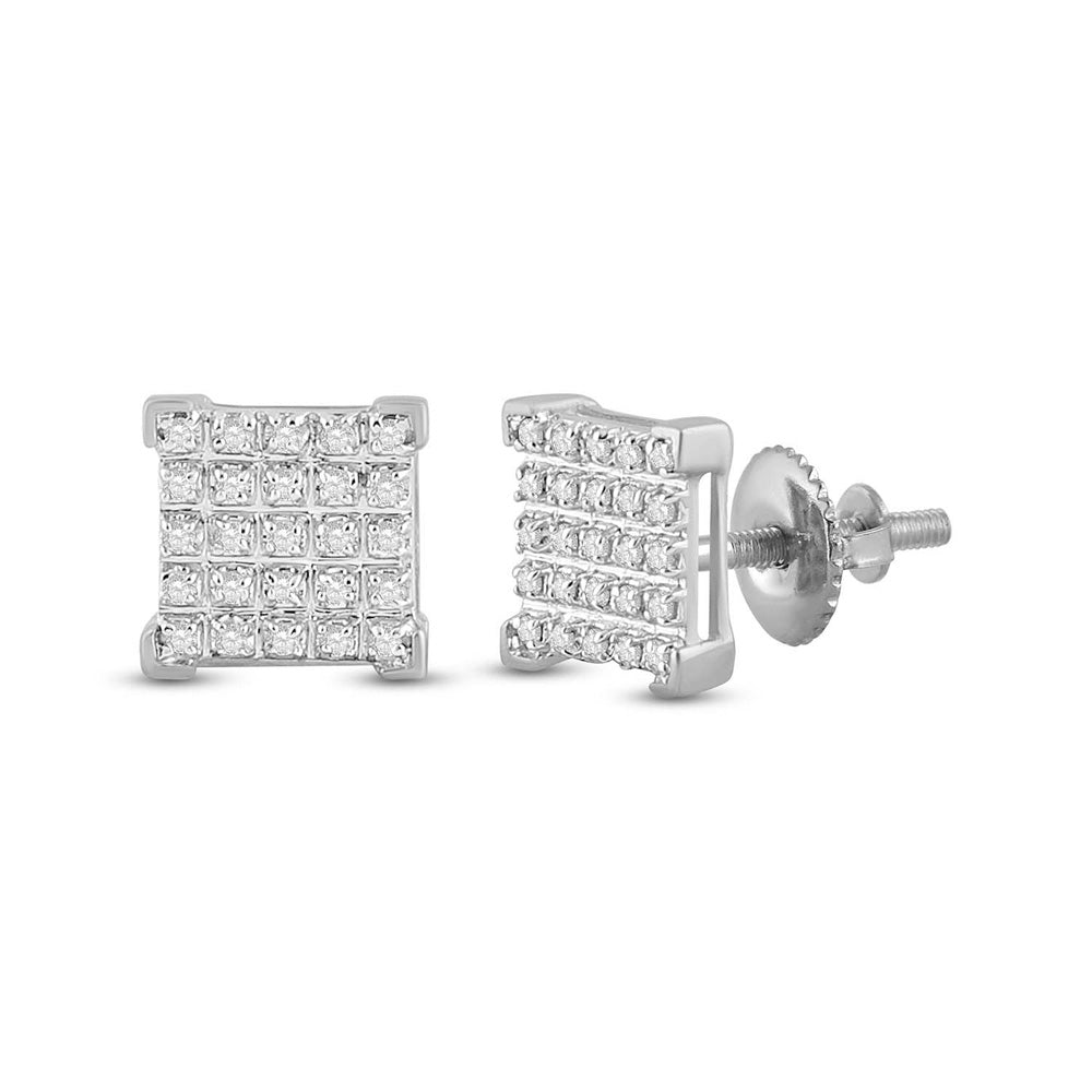 10kt White Gold Mens Round Diamond Square Earrings 1/6 Cttw