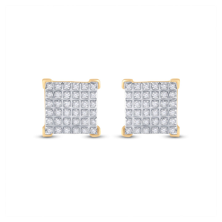 10kt Yellow Gold Mens Round Diamond Square Earrings 1/5 Cttw