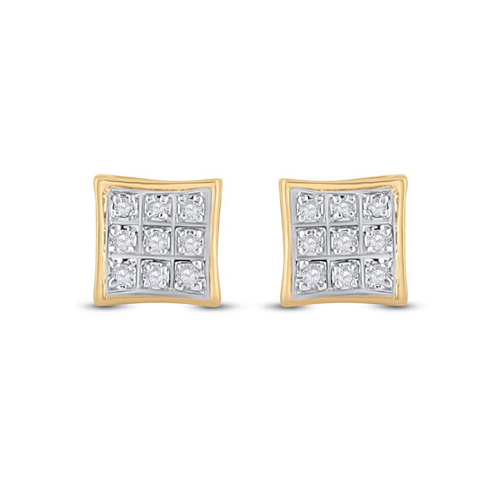 10kt Yellow Gold Mens Round Diamond Square Earrings 1/20 Cttw