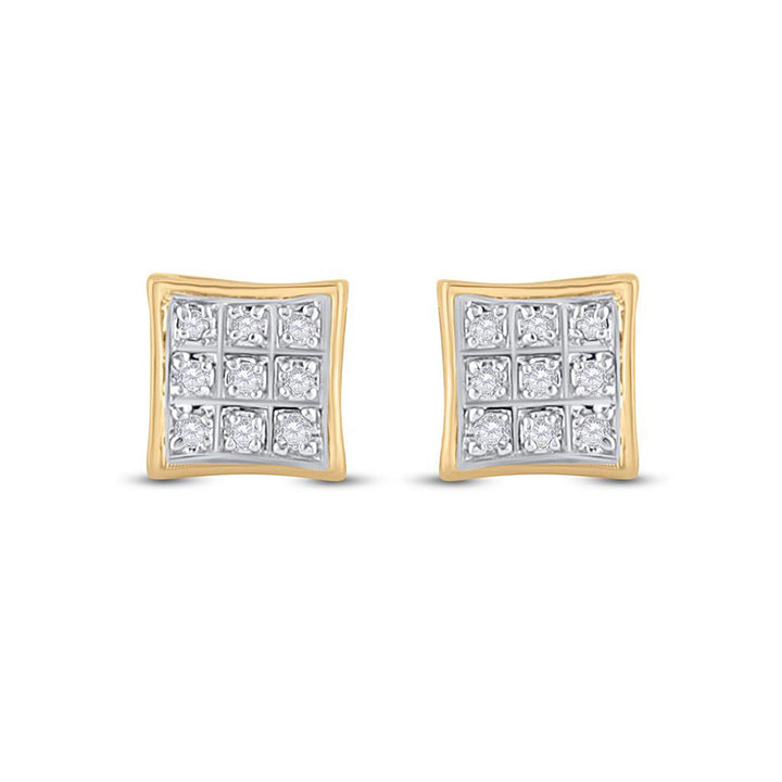 10kt Yellow Gold Mens Round Diamond Square Earrings 1/20 Cttw