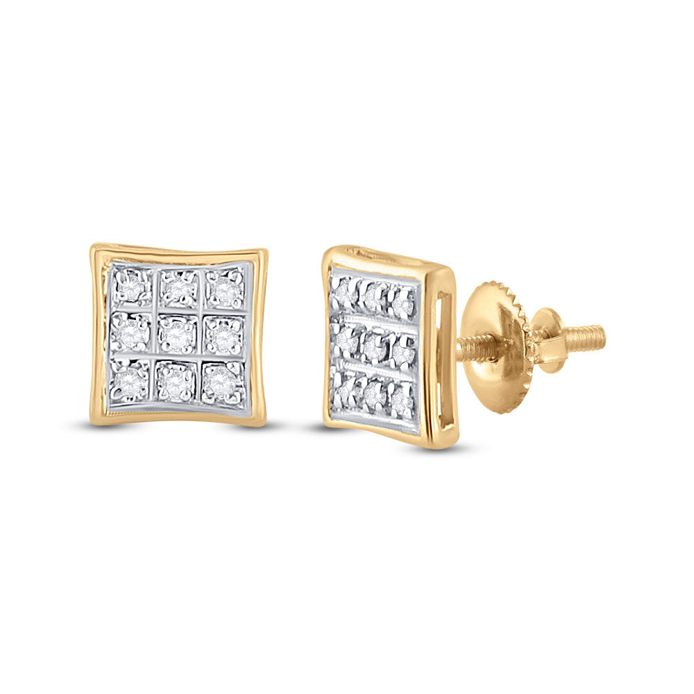 10kt Yellow Gold Mens Round Diamond Square Earrings 1/20 Cttw