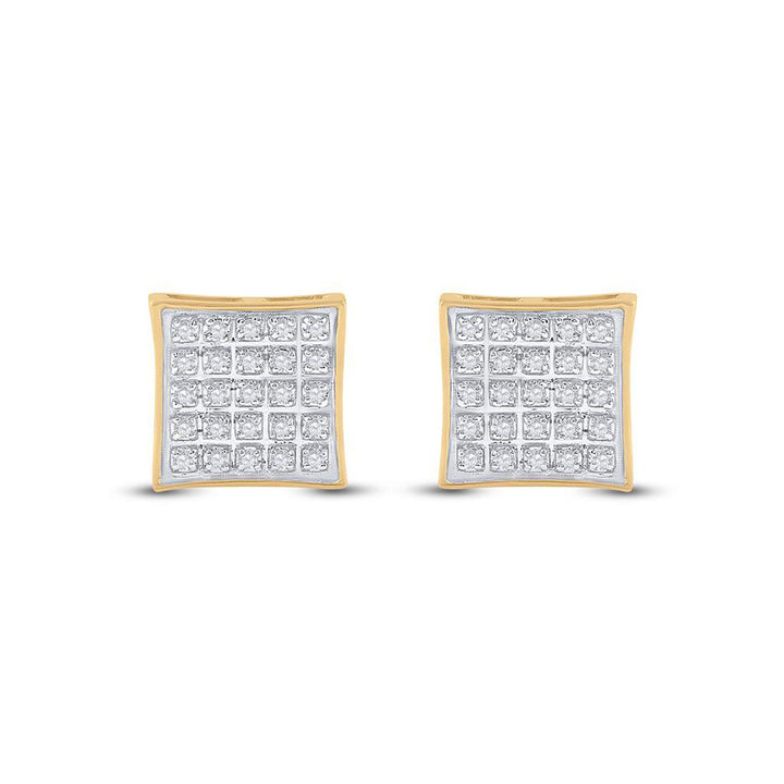 10kt Yellow Gold Mens Round Diamond Kite Square Earrings 1/6 Cttw