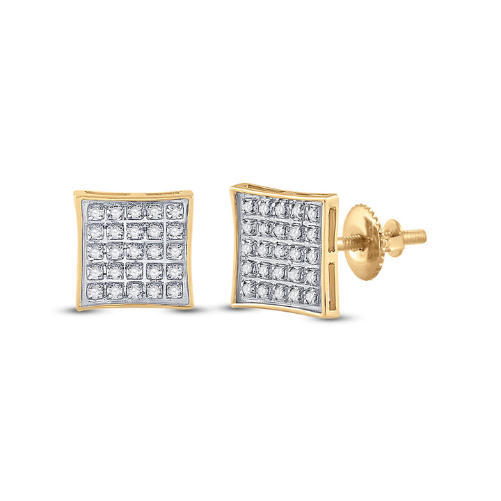 10kt Yellow Gold Mens Round Diamond Kite Square Earrings 1/6 Cttw