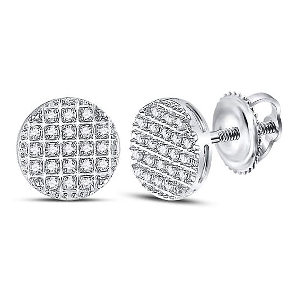 10kt White Gold Mens Round Diamond Circle Cluster Earrings 1/6 Cttw