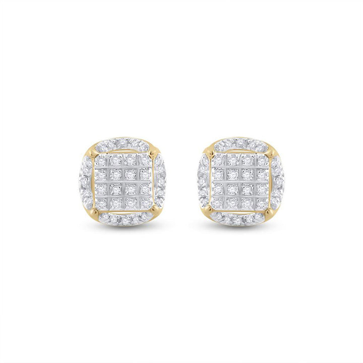 10kt Yellow Gold Mens Round Diamond Circle Cluster Earrings 1/5 Cttw