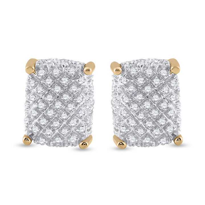 10kt Yellow Gold Mens Round Diamond Cluster Earrings 1/3 Cttw