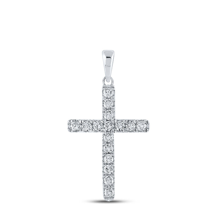 10kt White Gold Womens Round Diamond Religious Cross Pendant 1/4 Cttw