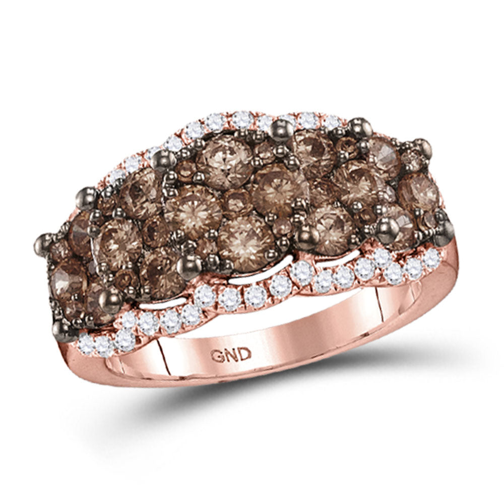 14kt Rose Gold Womens Round Brown Diamond Band Ring 2 Cttw