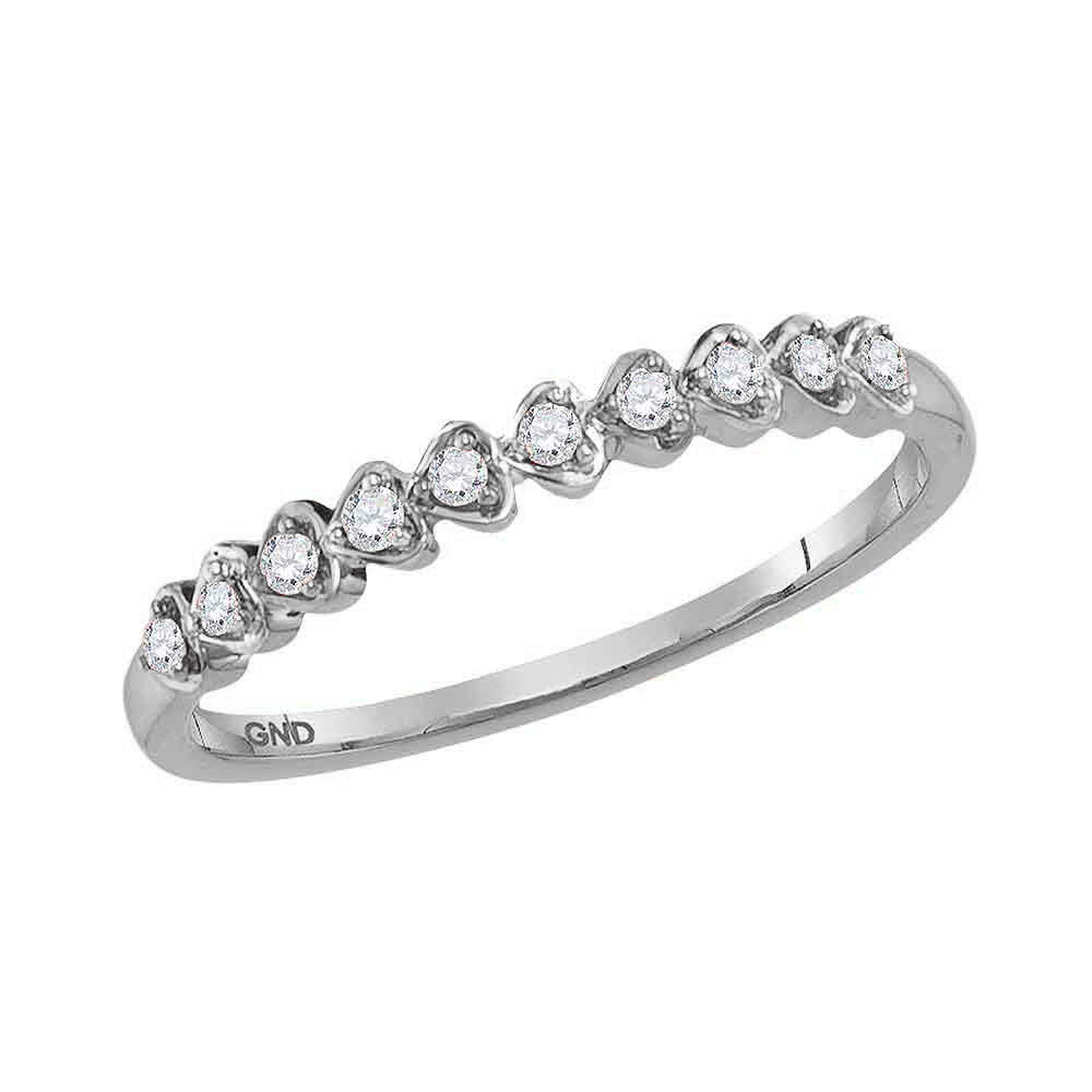 14kt White Gold Womens Round Diamond Heart Stackable Band Ring 1/10 Cttw