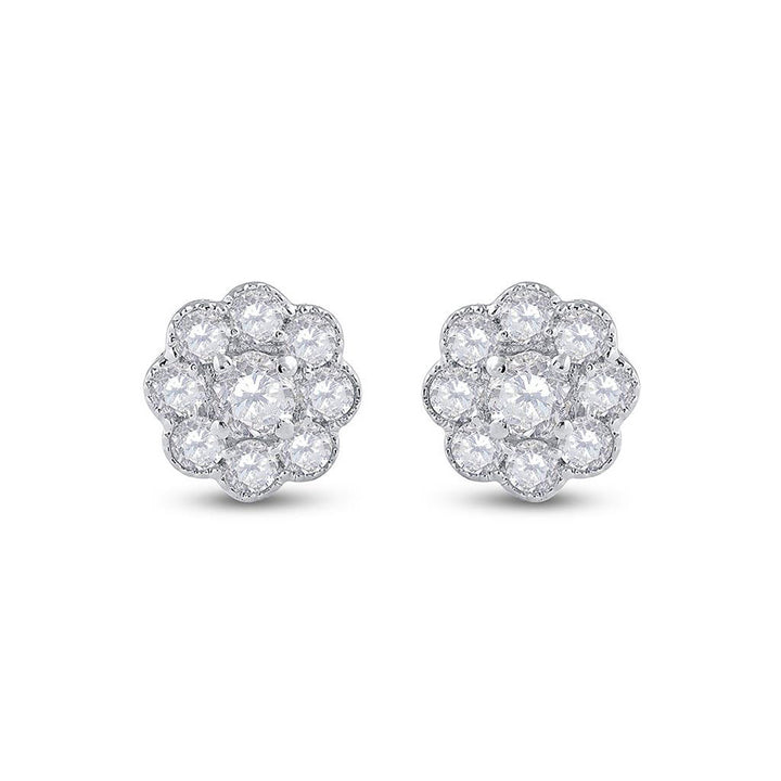 14kt White Gold Womens Round Diamond Cluster Earrings 3/4 Cttw
