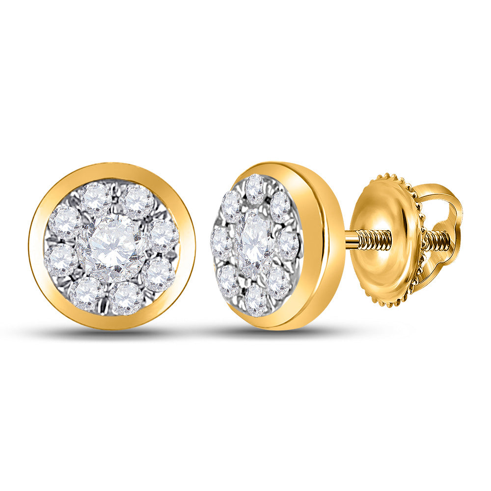 14kt Yellow Gold Womens Round Diamond Cluster Earrings 1/4 Cttw