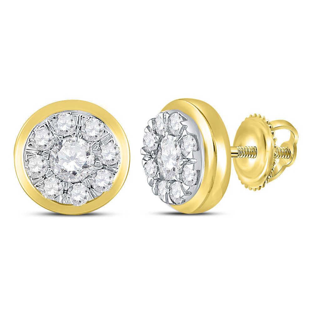 14kt Yellow Gold Womens Round Diamond Cluster Stud Earrings 1 Cttw