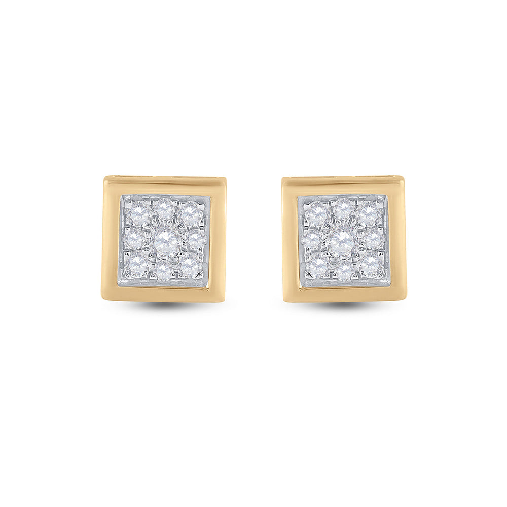 14kt Yellow Gold Mens Round Diamond Square Earrings 1/3 Cttw