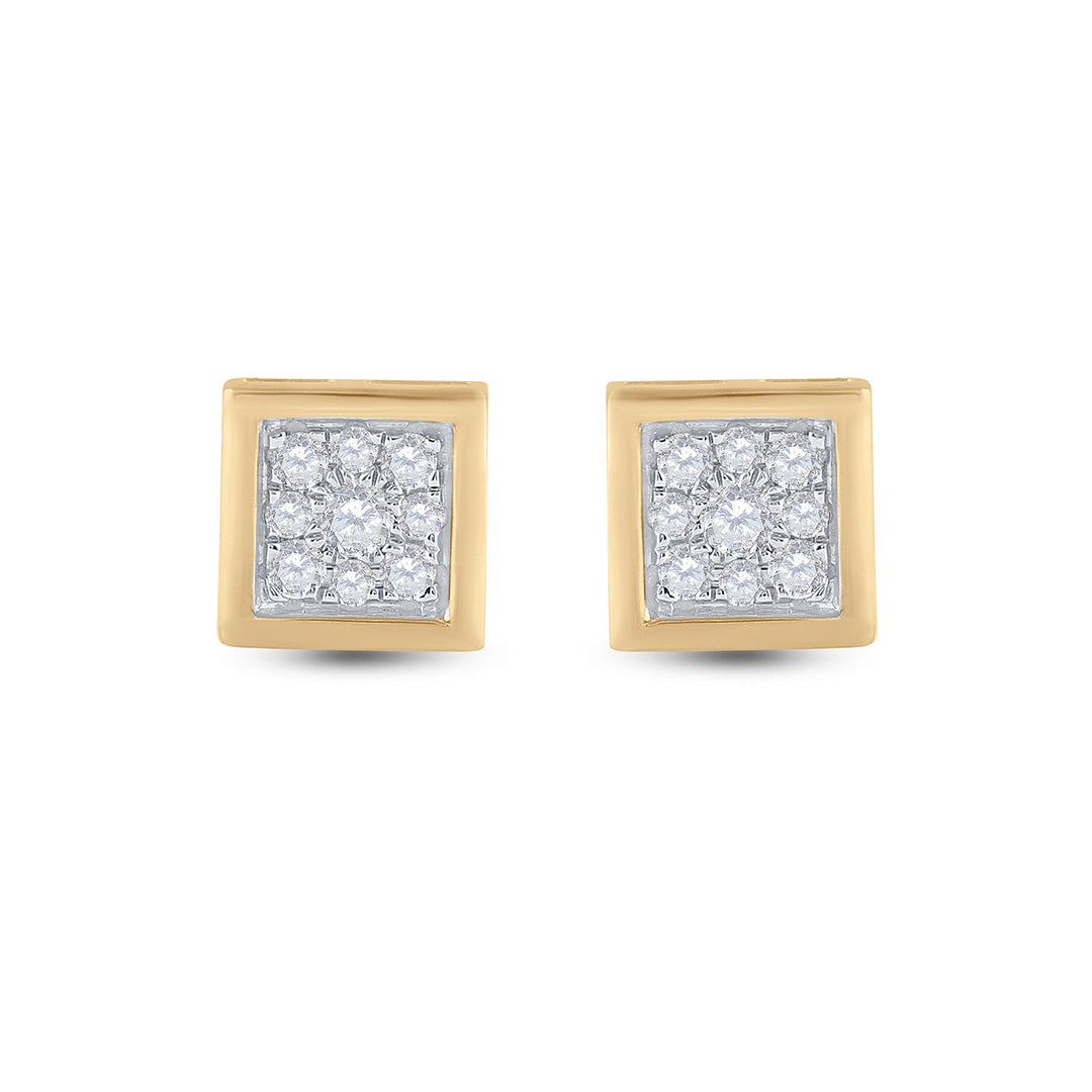 14kt Yellow Gold Mens Round Diamond Square Earrings 1/3 Cttw