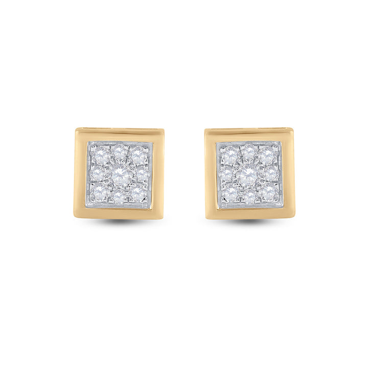 14kt Yellow Gold Mens Round Diamond Square Earrings 1/3 Cttw