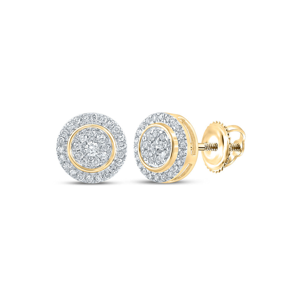 14kt Yellow Gold Womens Round Diamond Circle Cluster Earrings 1/4 Cttw