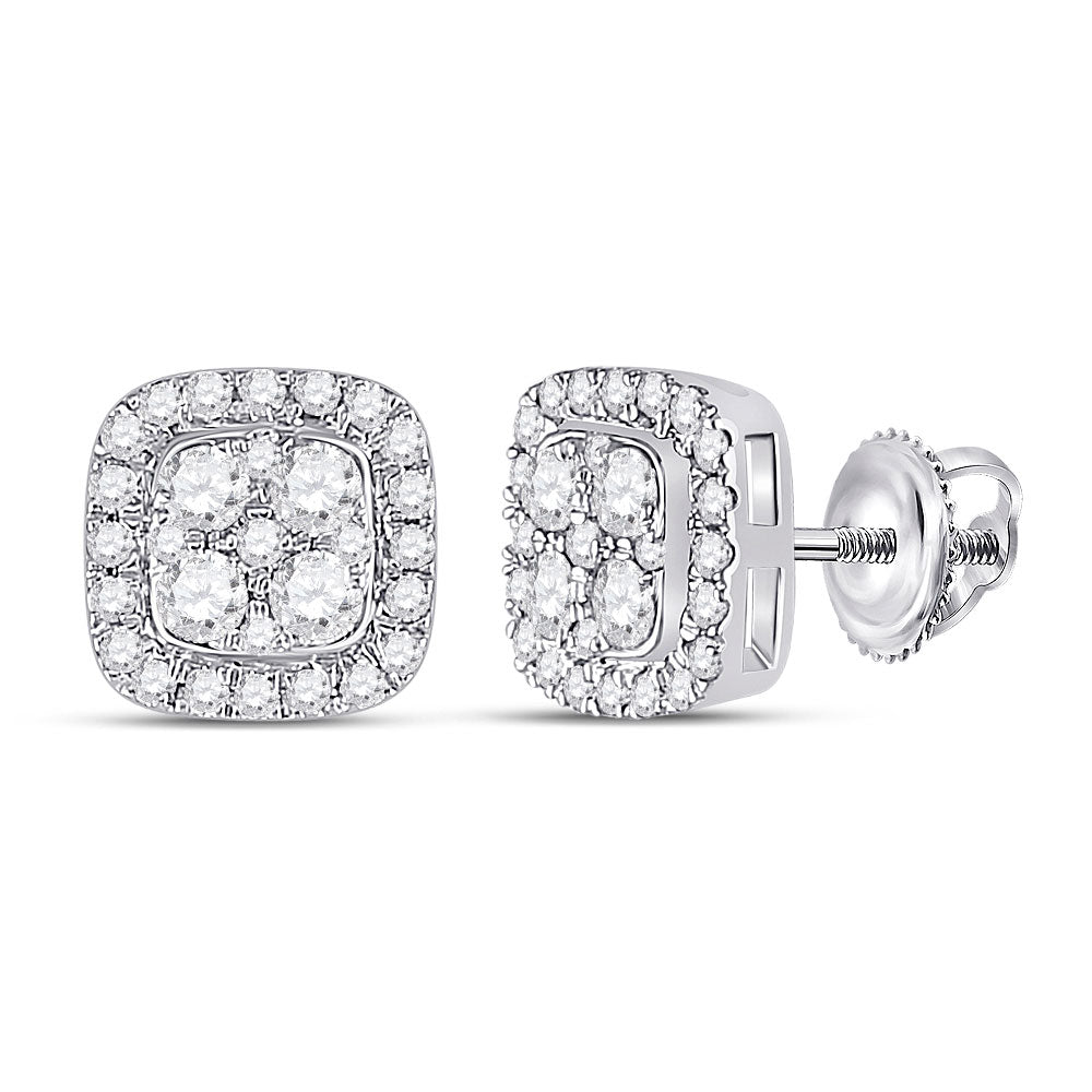 14kt White Gold Womens Round Diamond Square Earrings 1/2 Cttw