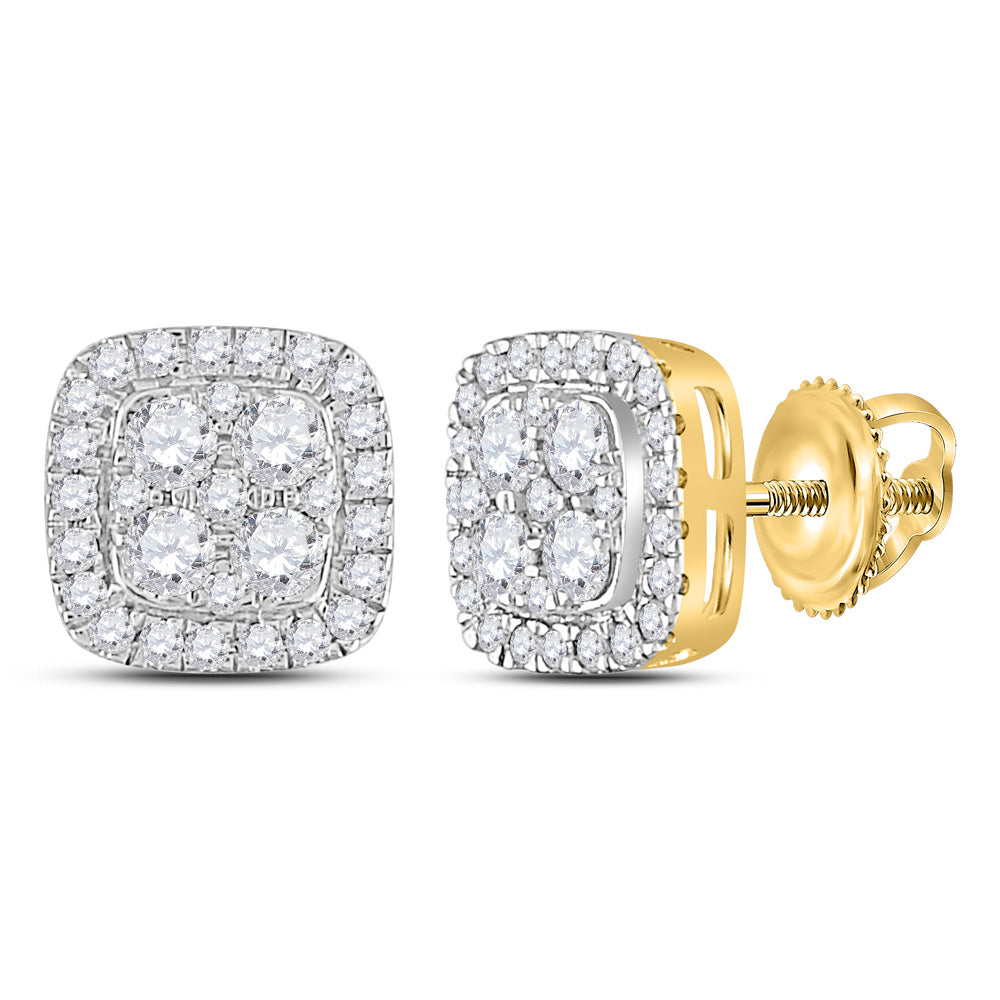 14kt Yellow Gold Womens Round Diamond Square Earrings 7/8 Cttw