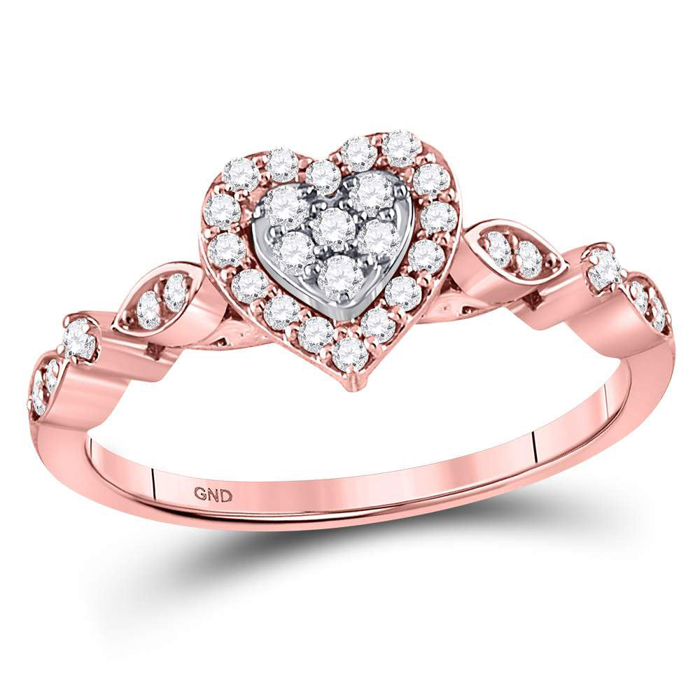 14kt Rose Gold Womens Round Diamond Heart Cluster Ring 1/3 Cttw