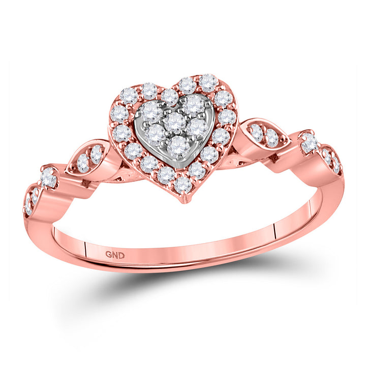 14kt Rose Gold Womens Round Diamond Heart Cluster Ring 1/3 Cttw