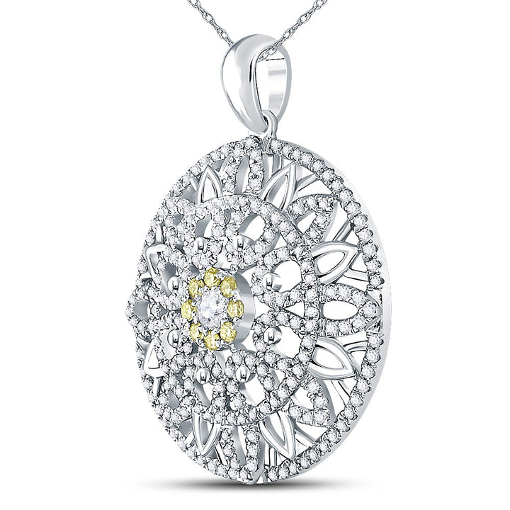 14kt White Gold Womens Round Diamond Mandala Circle Pendant 1 Cttw