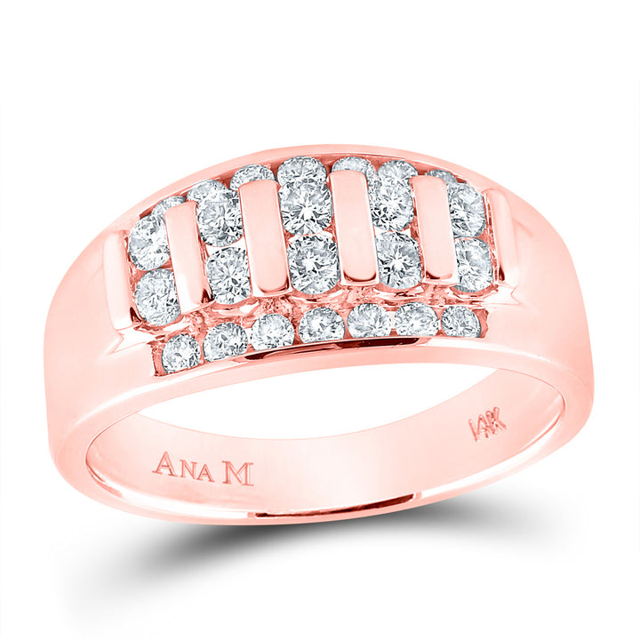 14kt Rose Gold Mens Round Diamond Wedding Band Ring 1 Cttw