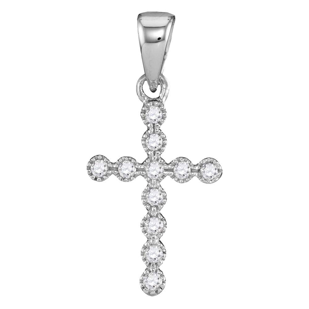 14kt White Gold Womens Round Diamond Cross Pendant 1/10 Cttw