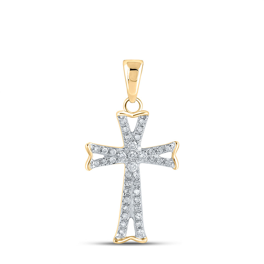 14kt Yellow Gold Womens Round Diamond Flared Cross Pendant 1/8 Cttw