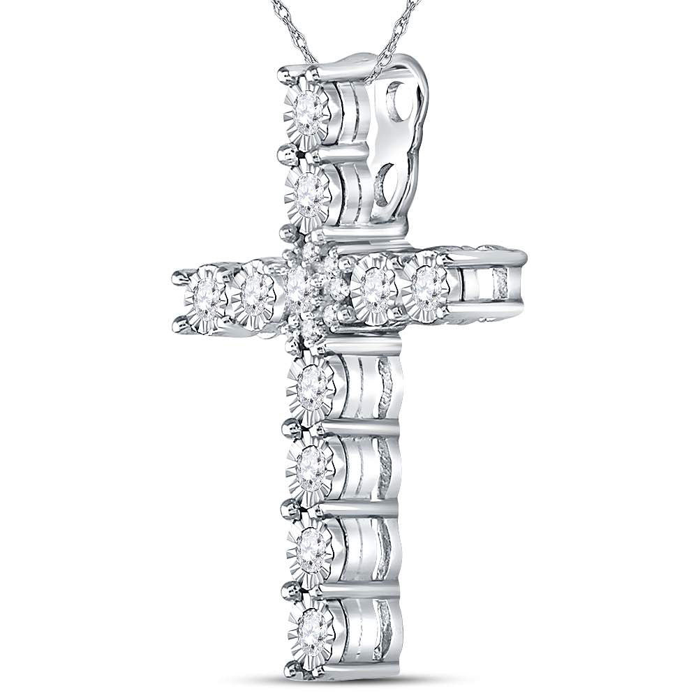 14kt White Gold Womens Round Diamond Cross Pendant 3/8 Cttw