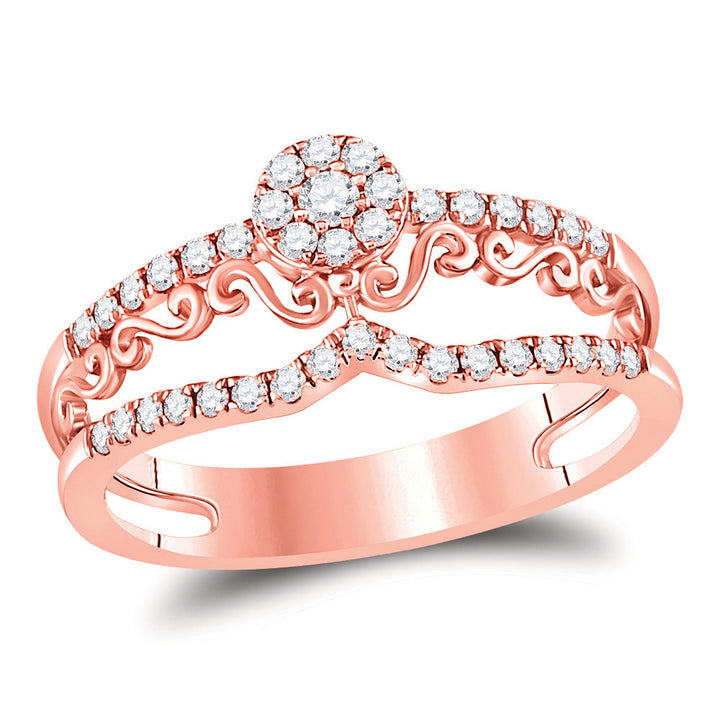 14kt Rose Gold Womens Round Diamond Modern Filigree Band Ring 1/3 Cttw