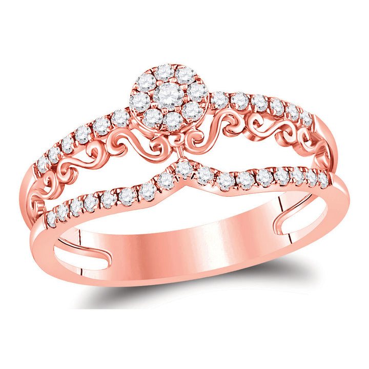 14kt Rose Gold Womens Round Diamond Modern Filigree Band Ring 1/3 Cttw