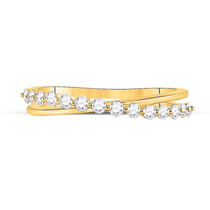 10kt Yellow Gold Womens Round Diamond Crossover Stackable Band Ring 1/3 Cttw