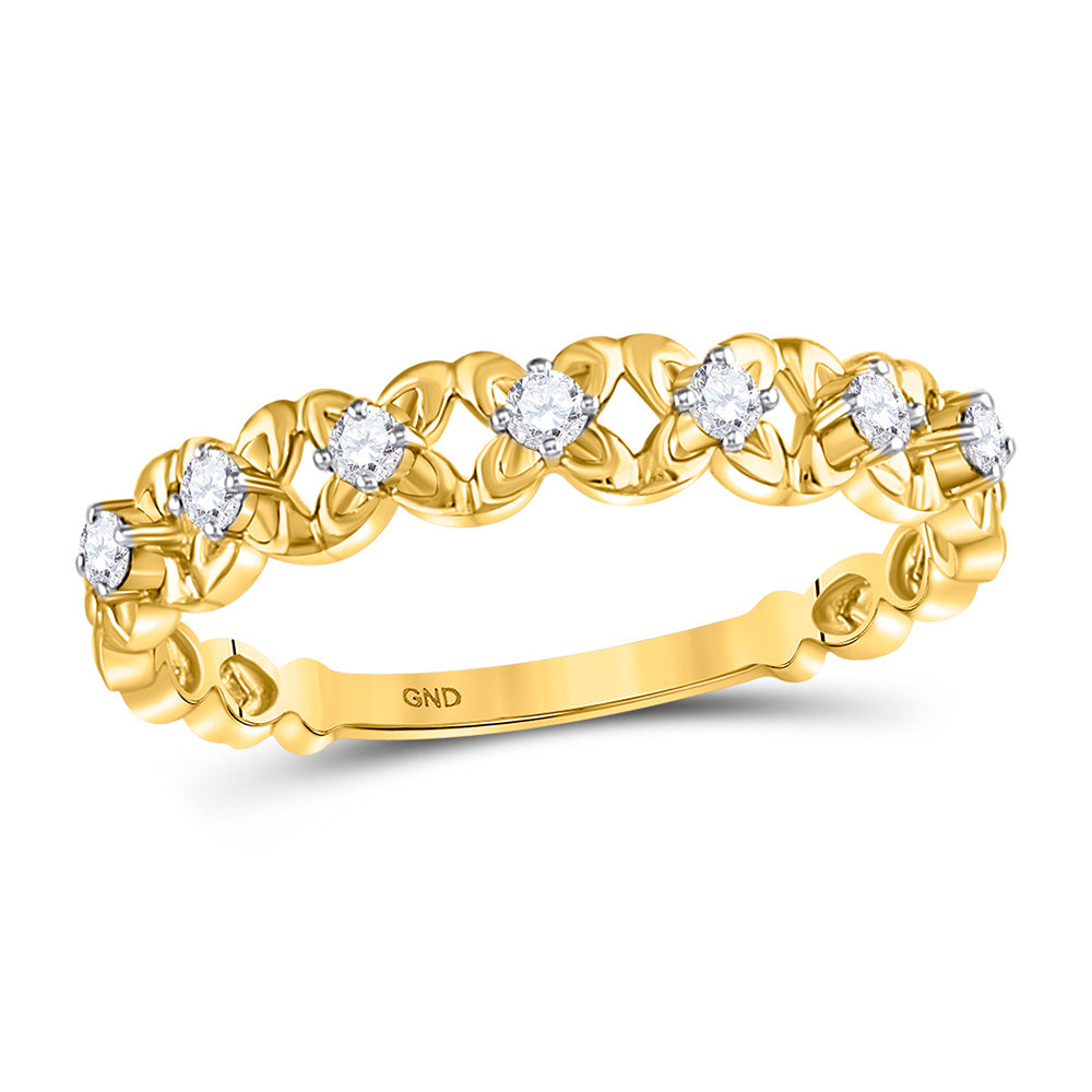 10kt Yellow Gold Womens Round Diamond Flower Petal Stackable Band Ring 1/6 Cttw