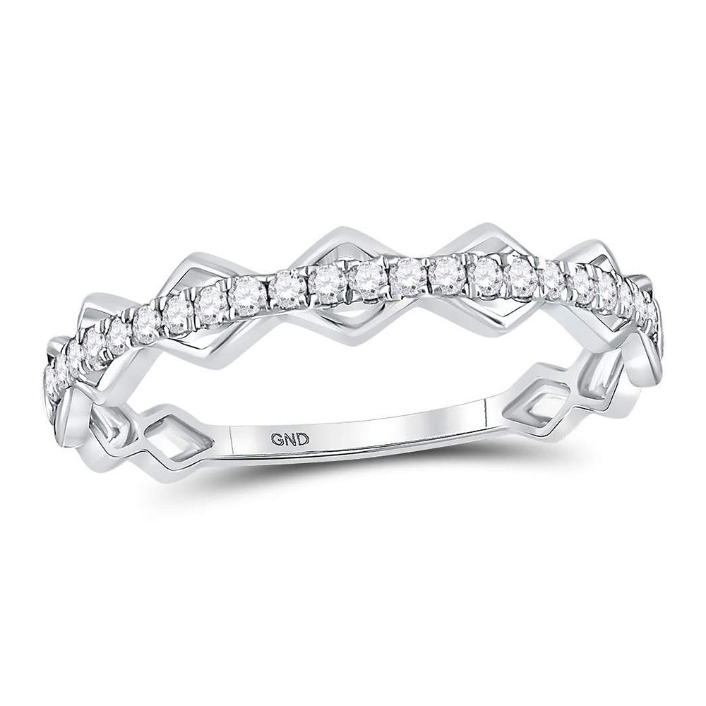 10kt White Gold Womens Round Diamond Link Stackable Band Ring 1/5 Cttw